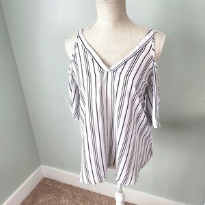 SIENNA SKY WOMEN'S STRIPED BLOUSE COLD SHOULDER V NECK AND BACK SIZE SMALL